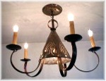 5 Arm-W/Down  Pennsylvania German Single Cone Chandelier, custom perforated art included