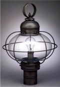 Late 19th Century-Onion post, Single Oil-Med. Base socket, Caged Globe